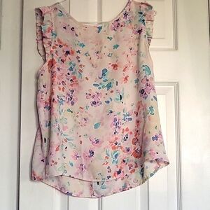 Lauren Conrad spring multi pastel color tank with ruffle arm detail, size medium